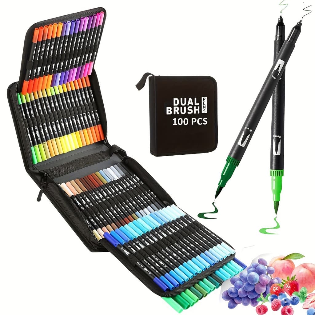 KIT Estojo 48/60/80/100 CORES Ponta Dupla De Pincel Dual Colorido Fina Com Estojo De Armazenamento Zíper
