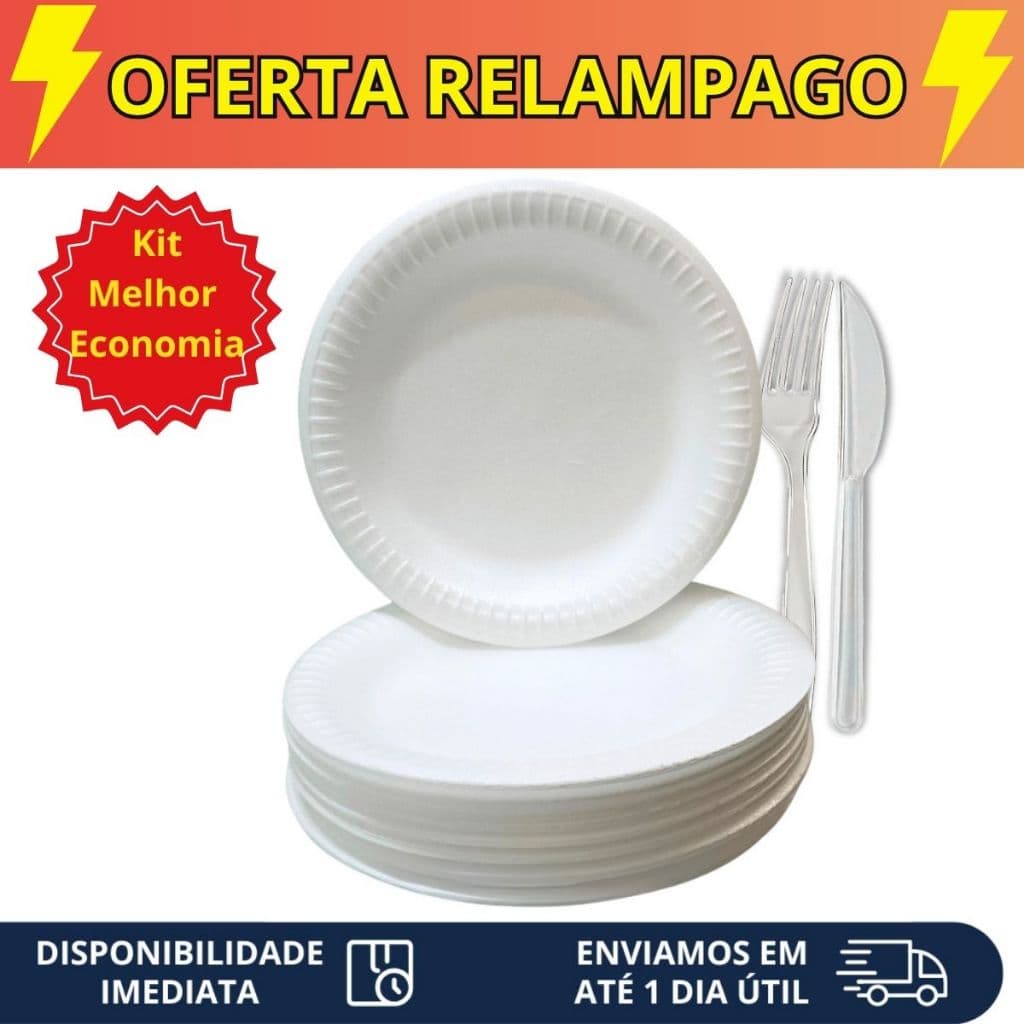 50 Kit Churrasco/Festa Descartável Prato de Isopor + Garfo + Faca + Colher Resistentes e Práticos
