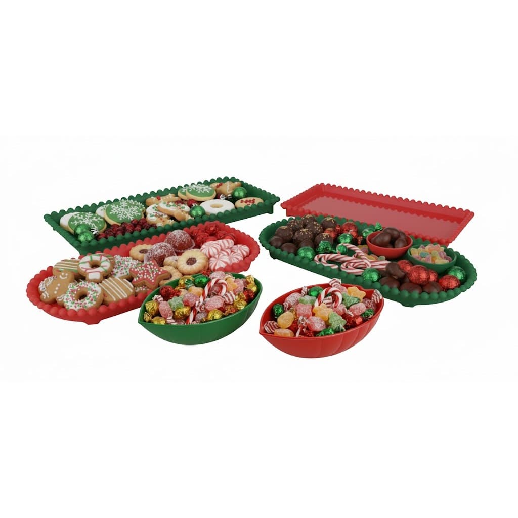 Kit Natal Decoração Mesa 6 Peças Papai Noel, Pinheiro e Folha Ideal para Ceia e Presentes