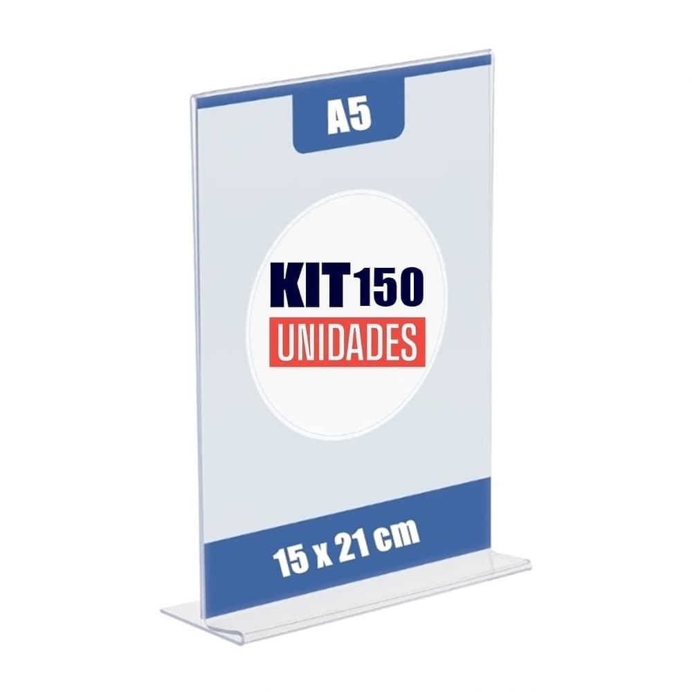 Kit com 150 Display Expositor T 15x21 A5 Acrílico Balcão Mesa Cardápio