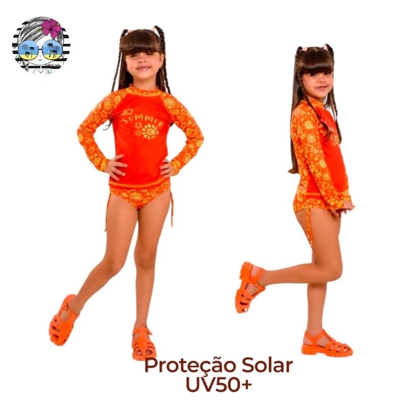Conjunto Biquíni e Blusa Infantil com Proteção Solar UV50+ Praia e Piscina