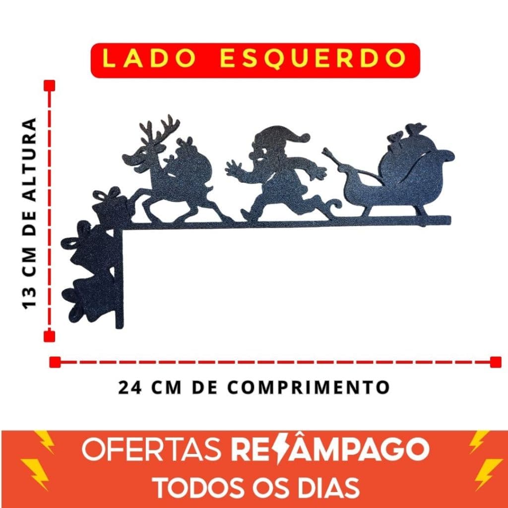Canto De Porta De Natal Decoração Universal De Papai Noel Com Trenó e Rena ( Lado Esquerdo e Lado Direito )