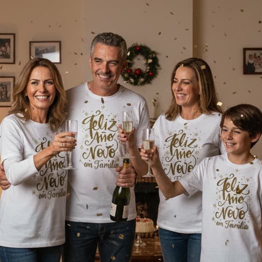 Camiseta Feliz Ano Novo new year 2026 em Família Malha Premium 30.1 100% algodão infantil juvenil e Adulto Personalizada