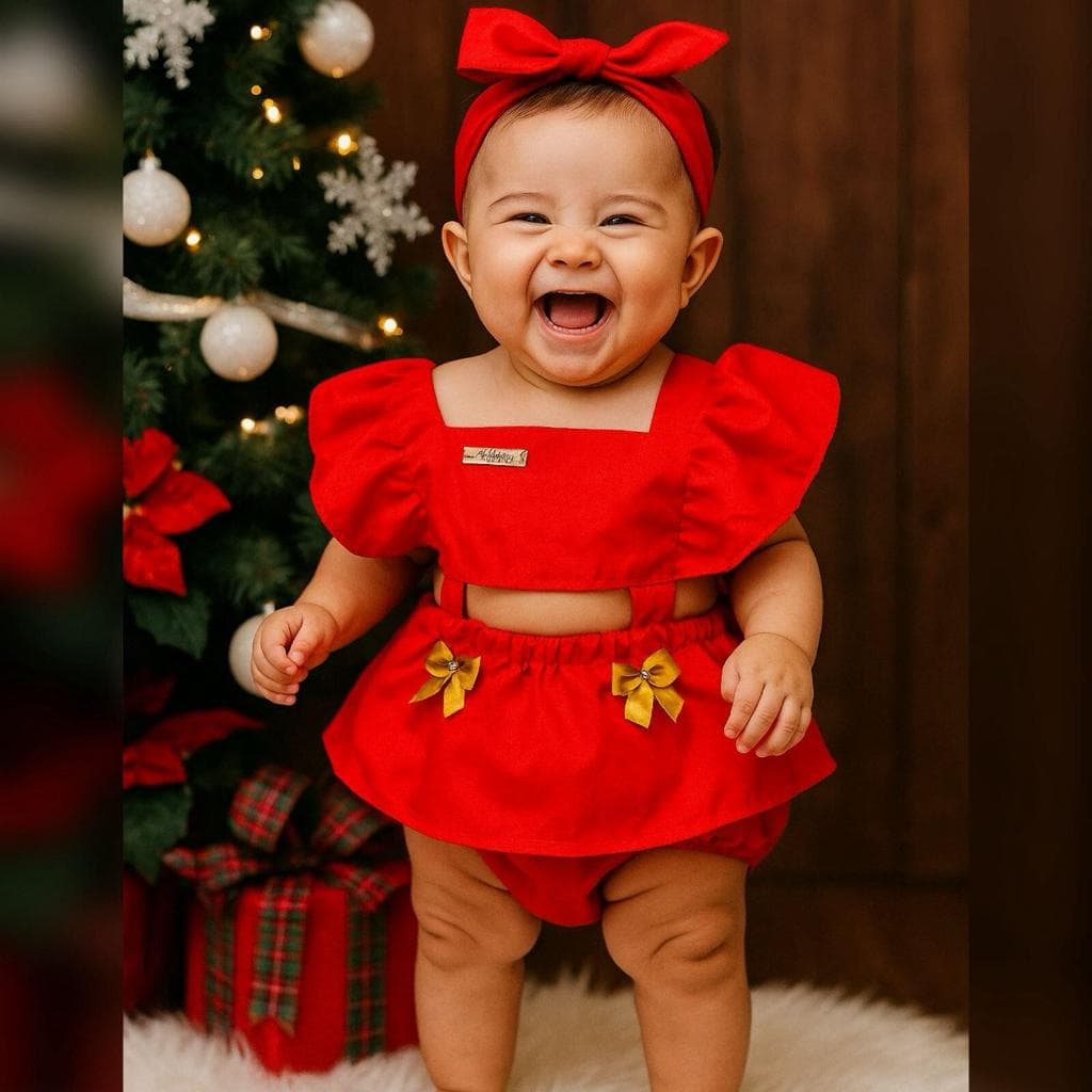 Roupa de Bebê Romper e Faixa Vermelho