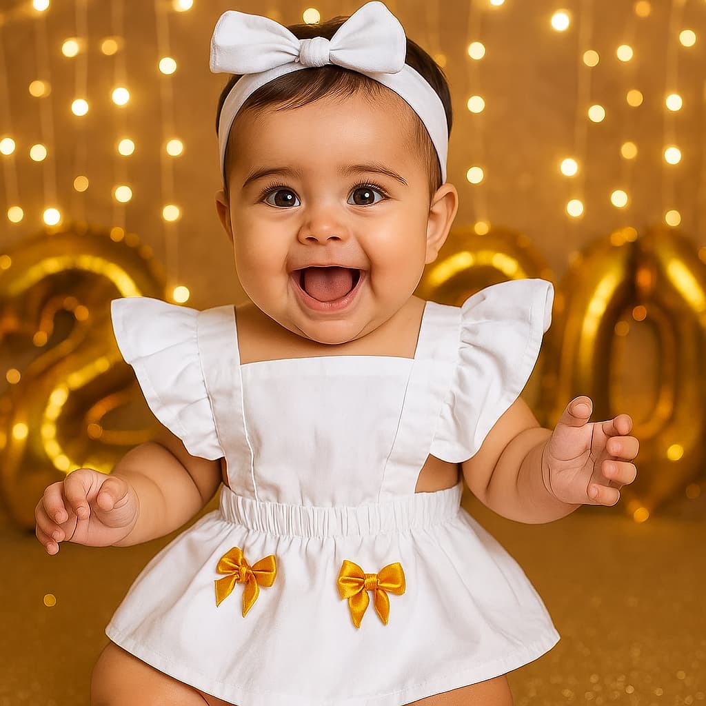 Roupa de Bebê Romper e Faixa Branco