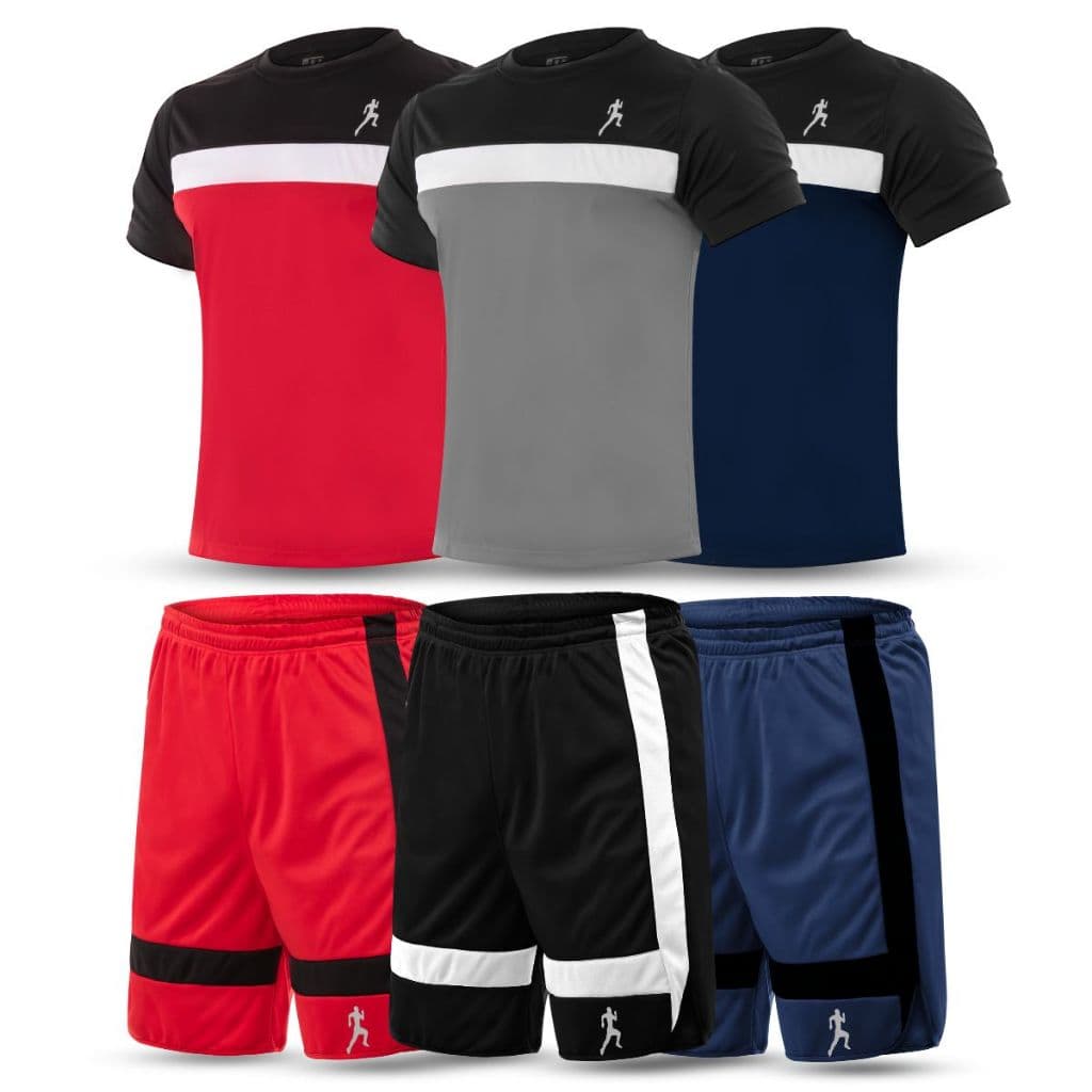 Kit 3 Camisetas Masculinas Academia Recortada + 3 Bermudas Shorts Dry Fit Dupla