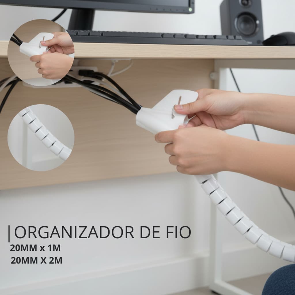 Organizador De Fios E Cabos carregadores fone Espiral 20mm X 1 ou 2m Cor Branco, sem bagunça enrolador