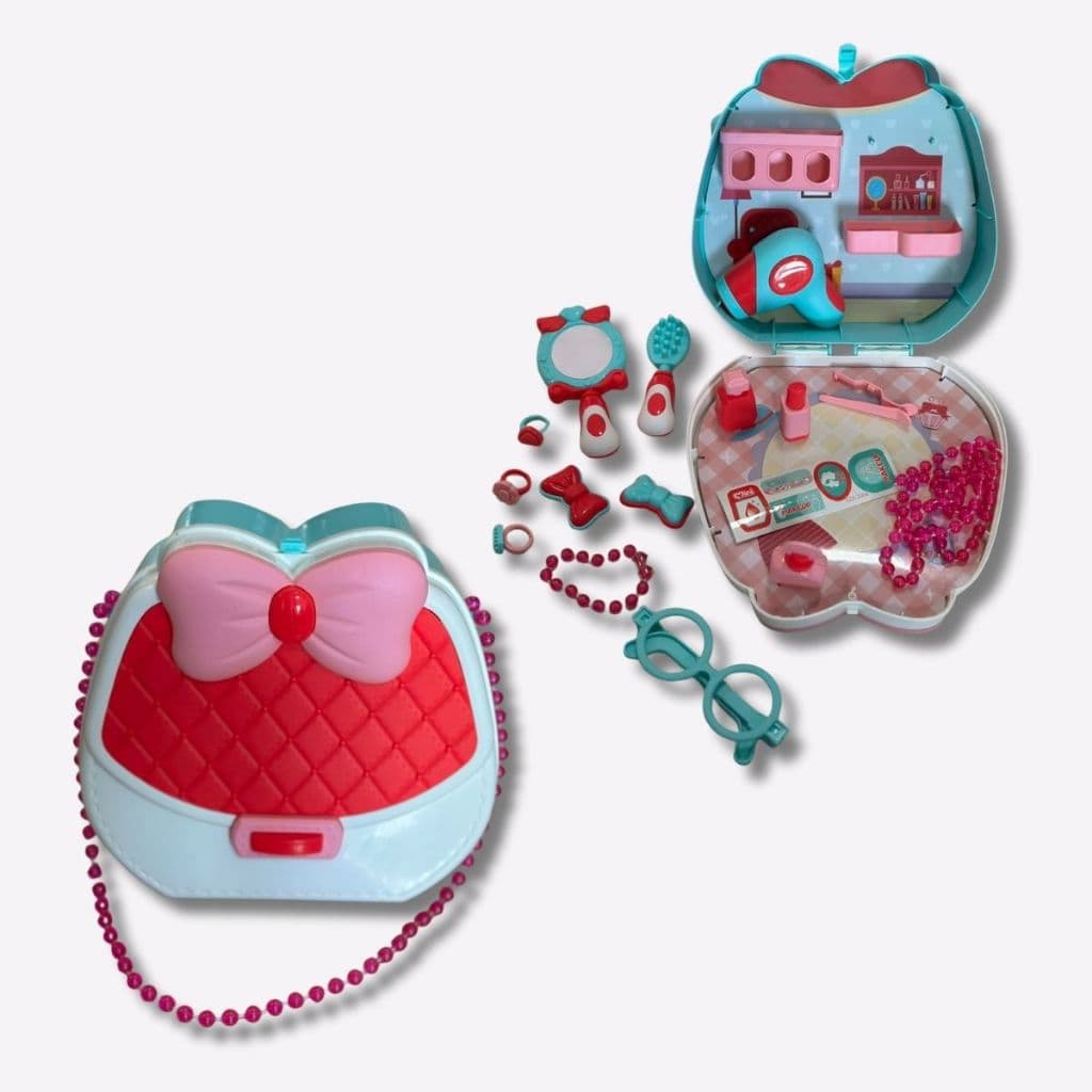 Kit Bolsa De Maquiagem Infantil Com Alça Fofa E Laço Estampado E Vários Itens Envio Imediato