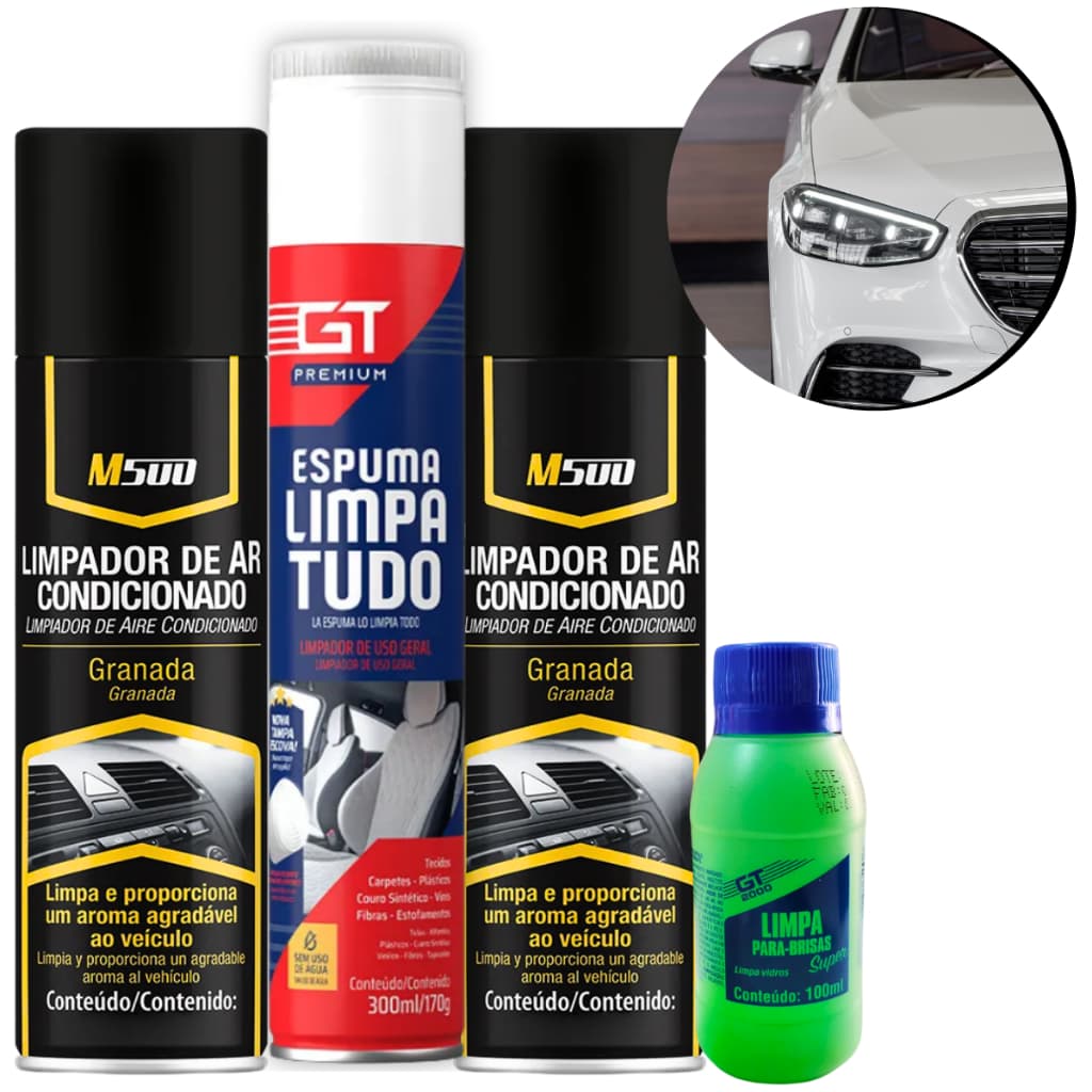 Kit Higienização Completa: 2 Limpa Ar, Espuma GT + Brinde Para-brisas
