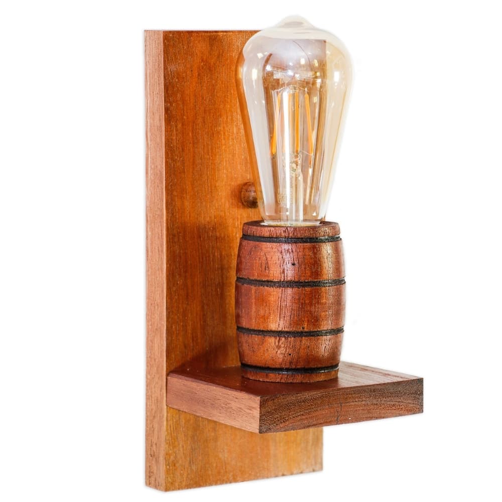 Arandela Luminária De Parede em Madeira Maciça - Modelo Barril - Mogno