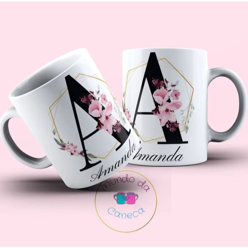 Caneca personalizada com a Inicial + Nome de Porcelana (Temos Todas as Iniciais)