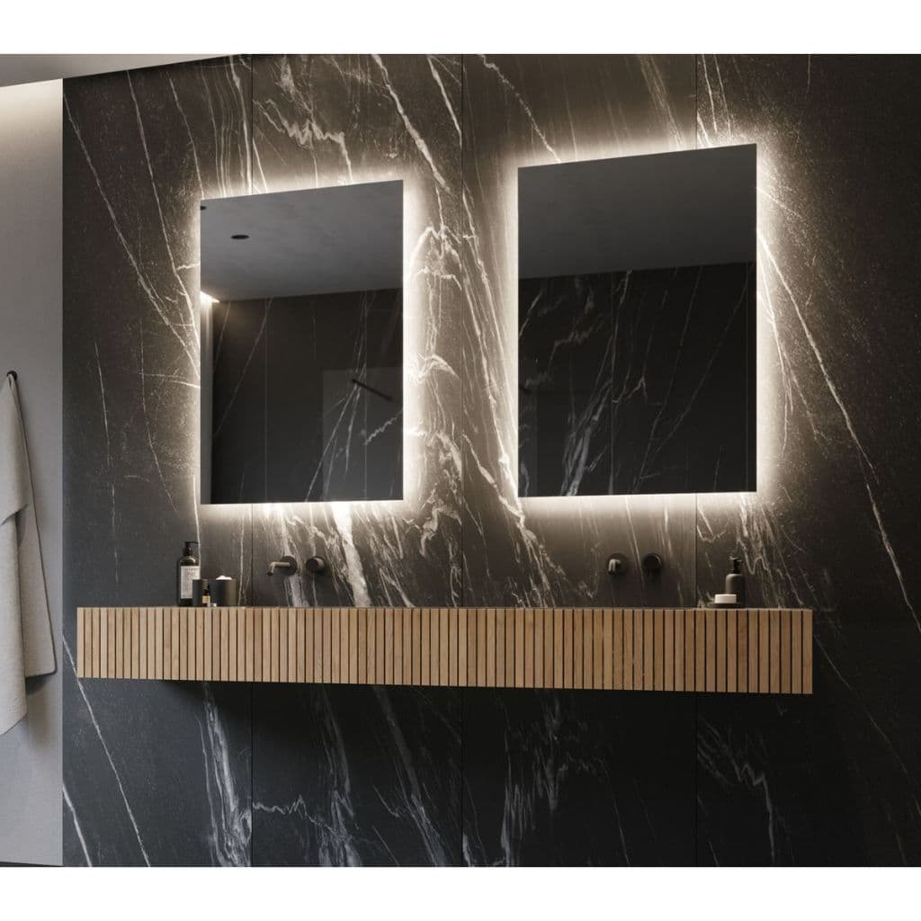 Espelho Com Led Quente e Frio Retangular  Decorativo 80X50cm Para Banheiro Sala Quarto Penteadeira