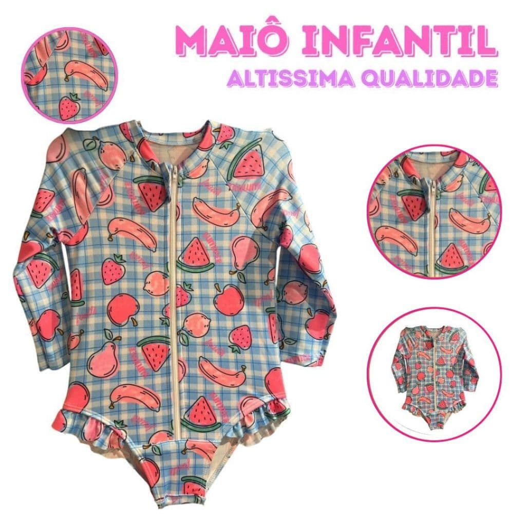 Maiô Biquini Menina Infantil Manga Longa Bebe Proteção Uv 50 Moda Praia Piscina Manga Comprida