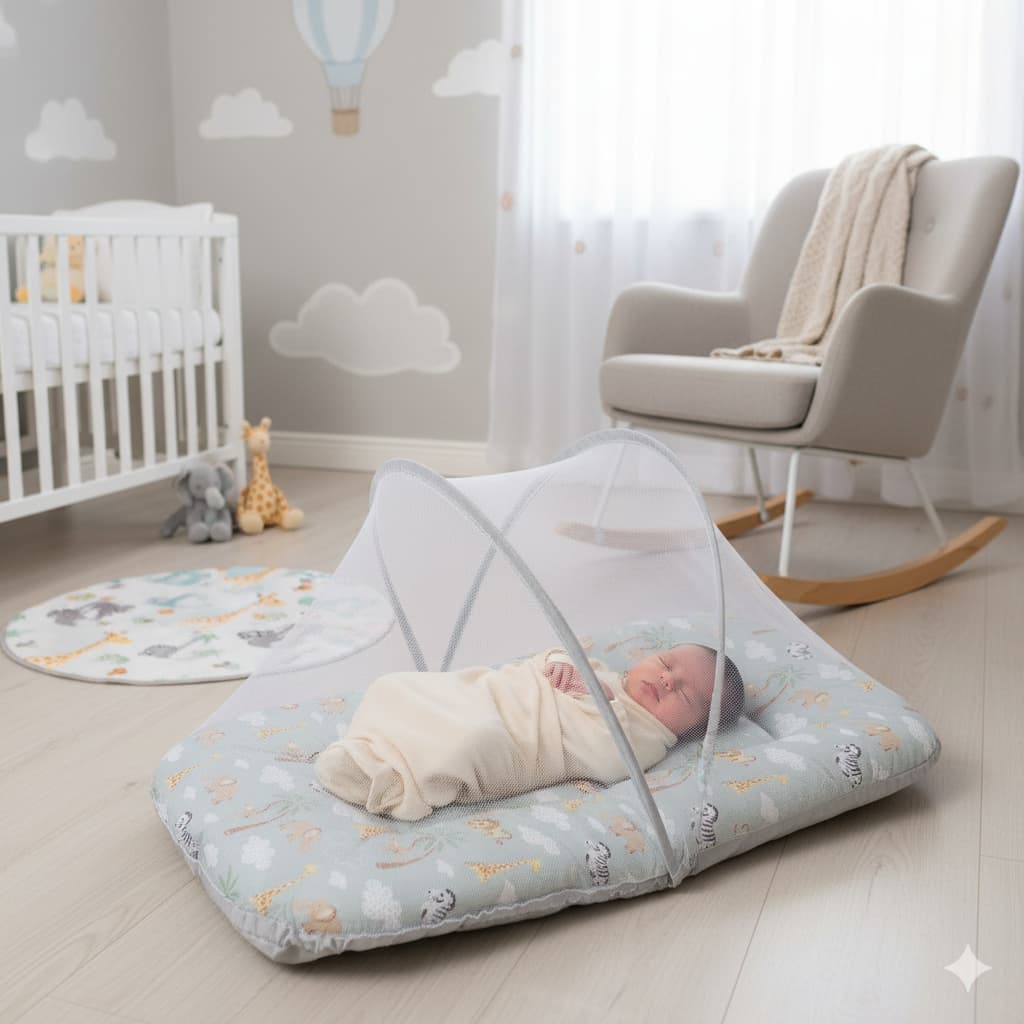 Berço Portátil Ninho redutor Com Mosquiteiro SAFARI CINZA Preço De Atacado, enxoval