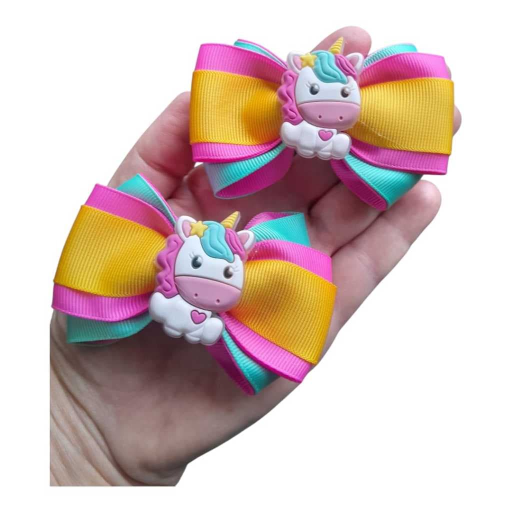 Par de Laços para Cabelo Menina Unicórnio Candy Color  Acessório Infantil Fofo Laço Menina