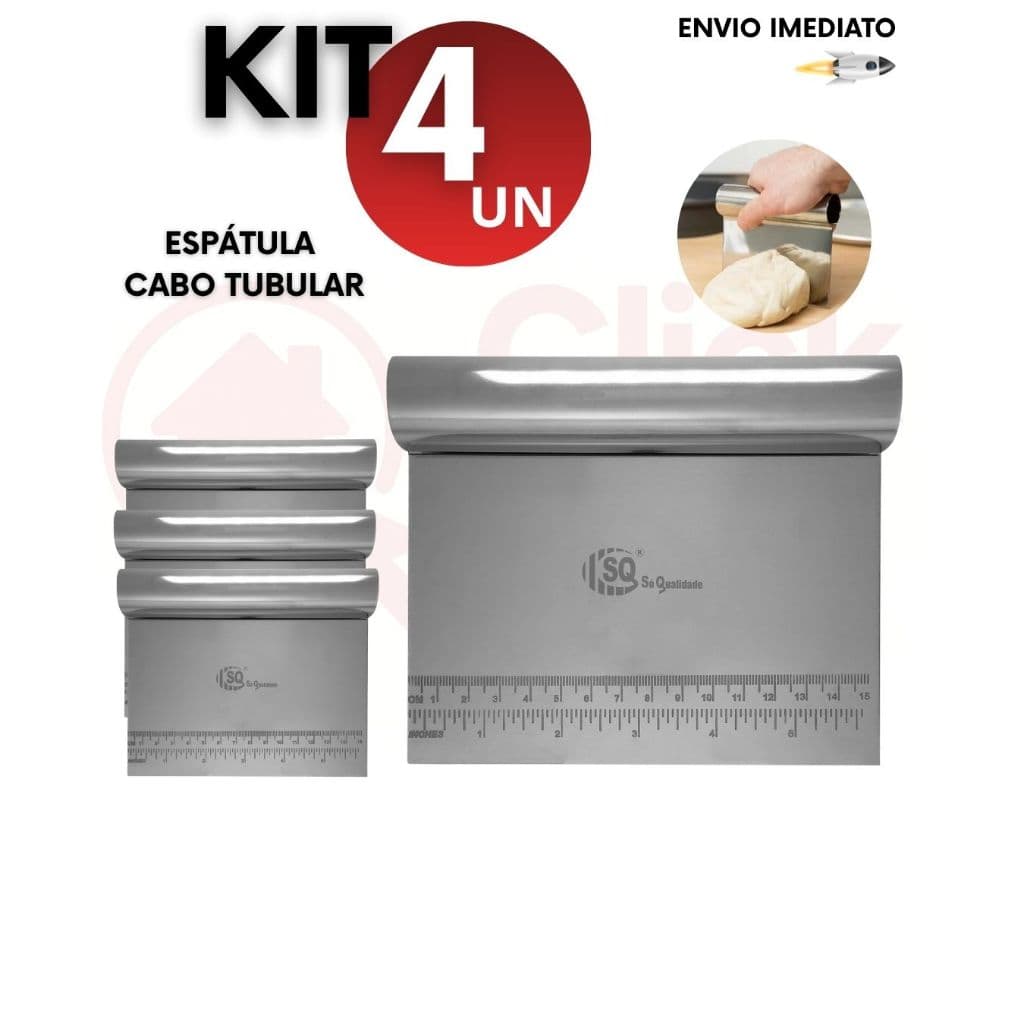 Kit 1/2/4 Espátulas Inox Cabo Tubular Raspadora e Cortador de Massas, Bolos e Legumes Utensílio de Cozinha Multiuso