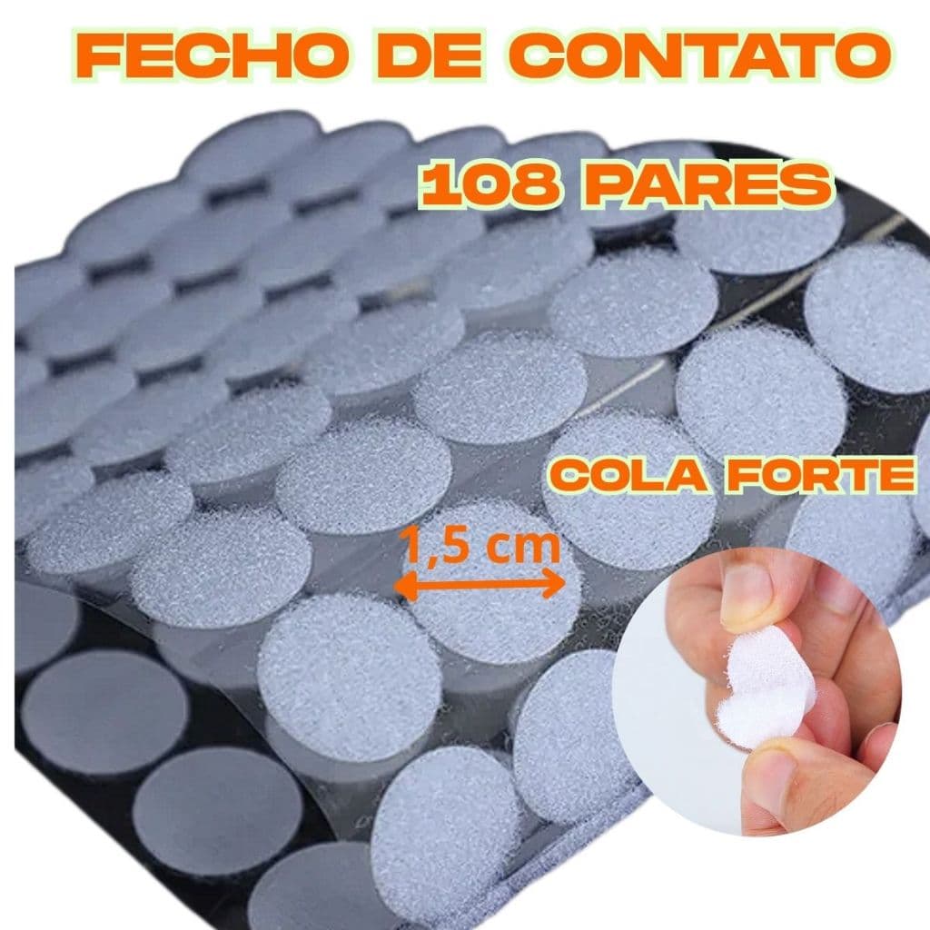 Fecho de Contato Adesivo Redondo Premium Autocolante Macho e Fêmea Dupla Face Bolinha Moeda 1,5 cm Tipo Velcron