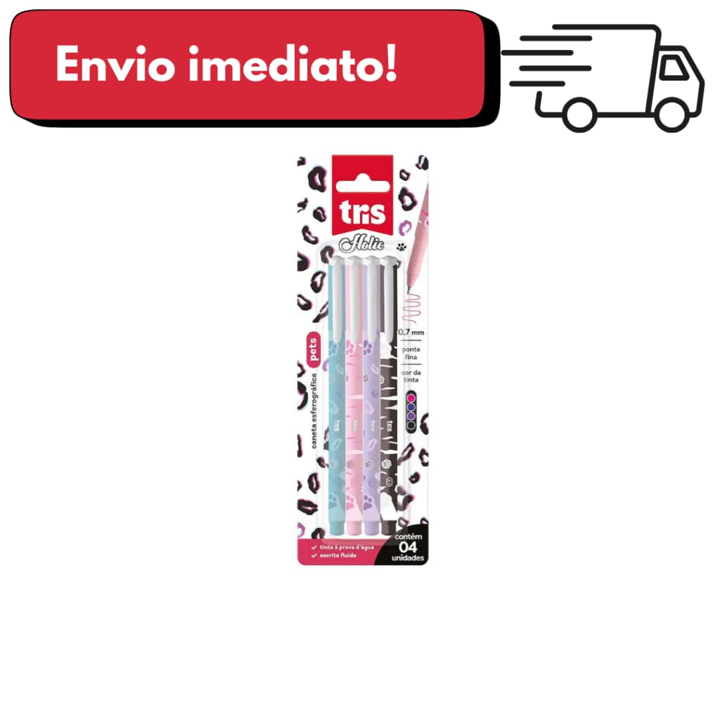 Caneta Esferográfica Holic Pets – TRIS 0.7mm | Cartela com 4 unidades