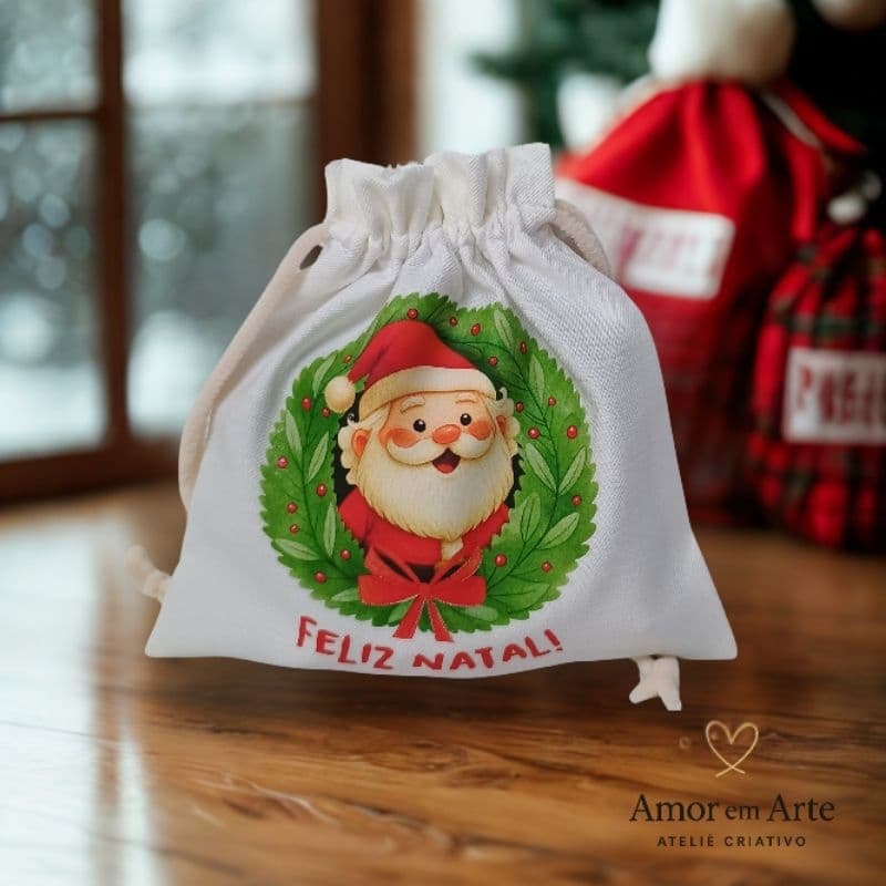 Lembrancinha de natal saquinhos tricoline personalizados tema natal