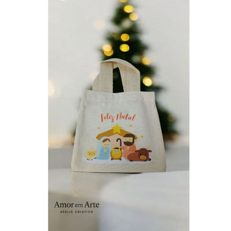 Kit 05 sacolinha ecobag personalizada natal cristão presente de natal algodão cru