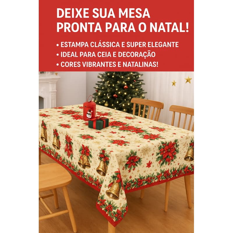 Toalha Natal Premium – Mesa Decorada para Ceia • Estampa Elegante