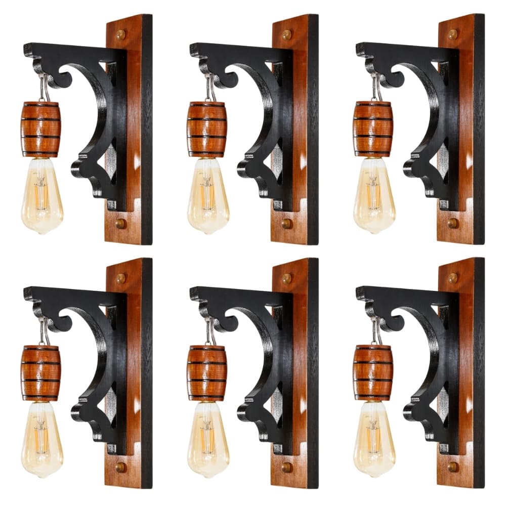 Kit 6 Luminária de Parede Arandela Retrô Vintage Colonial Rústica de Madeira Maciça - Mogno