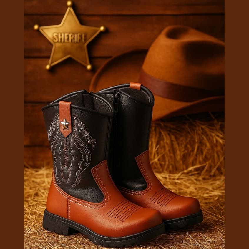 Bota Texana Infantil Masculina Country Rodeio Confortável Campo Moda Fazenda Promoção 20 ao 34