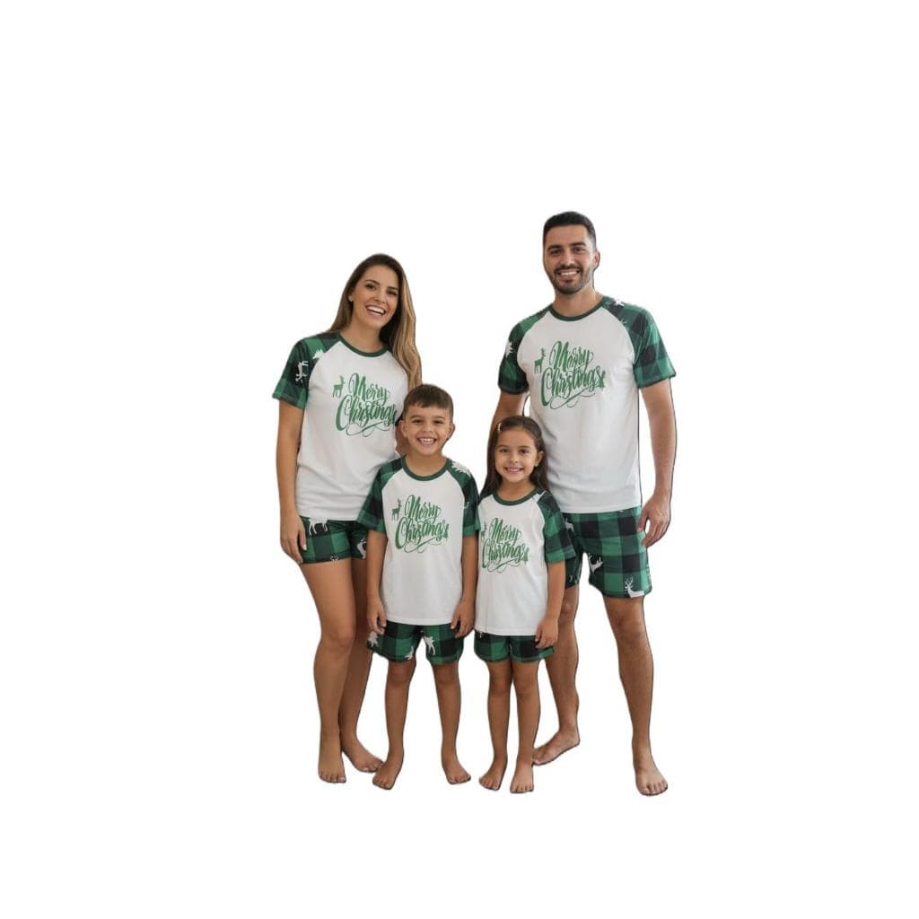 Kit Pijama Natal Família Camiseta Manga Curta Estampada Short - Camiseta Feminina Baby Look LF101