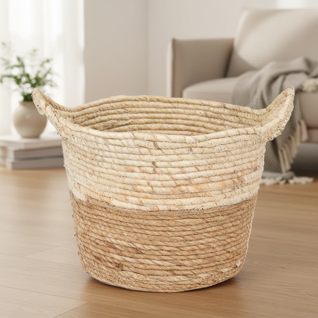 Cesto de Palha Natural Organizador Multiuso Cachepot Seagrass Decorativo Plantas Roupas com Alças👌