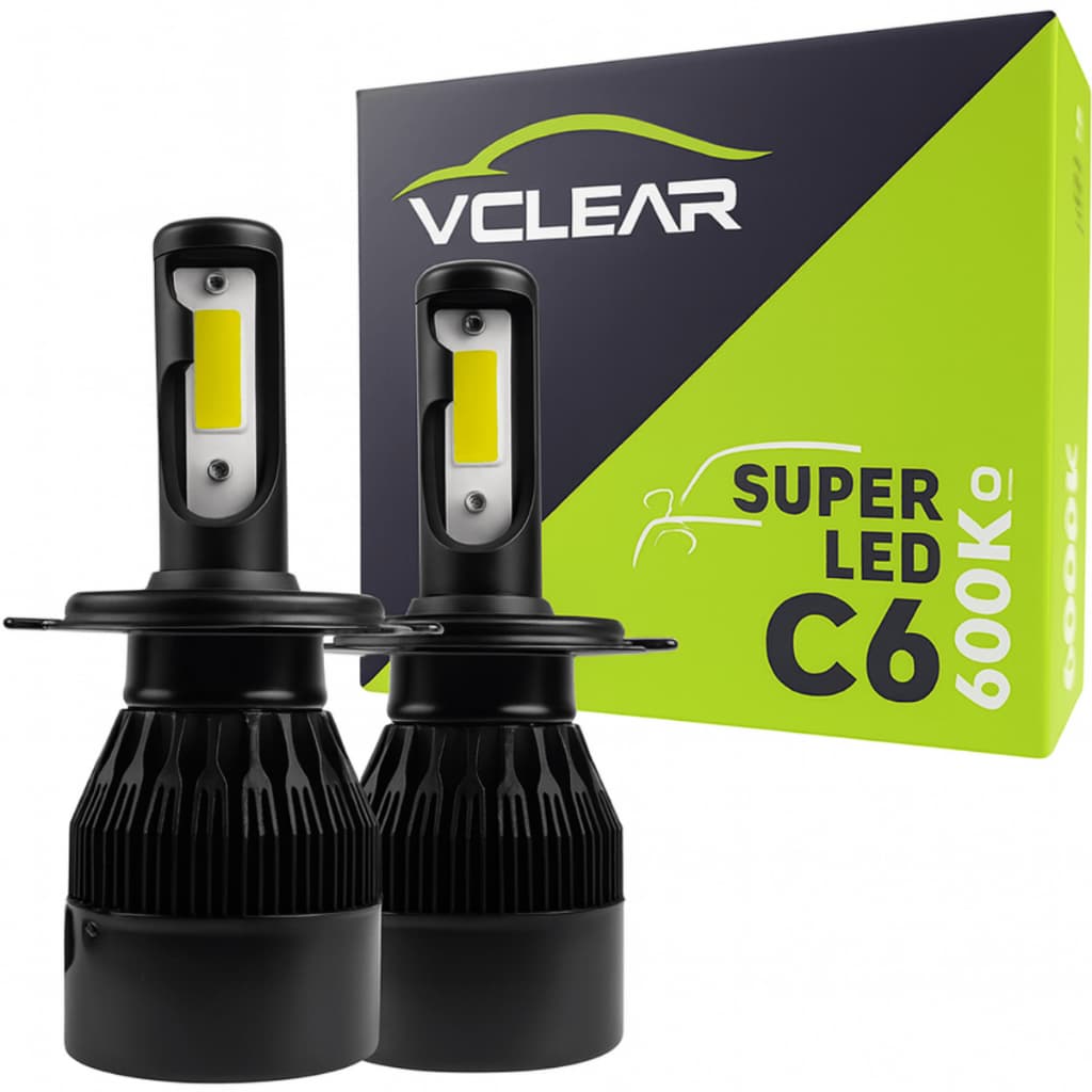 Par de Lâmpadas C6 Super Led H1 H3 H4 H7 H11 H16/5202 HB3/9005 HB4/9006 H27/880 6500K