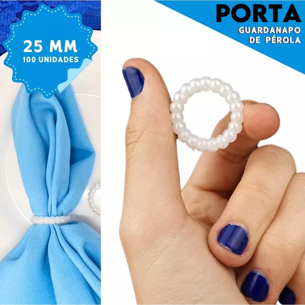 Porta Guardanapo Argola de Pérola - 25mm - Pct C/100 Unidades