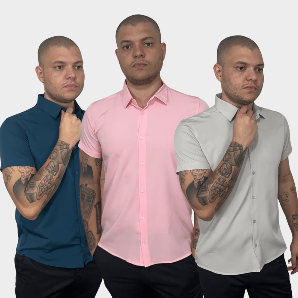 Camisa Social Social Masculino Slim Fit Microleve Microleve Elastano Slim Casual Elegante