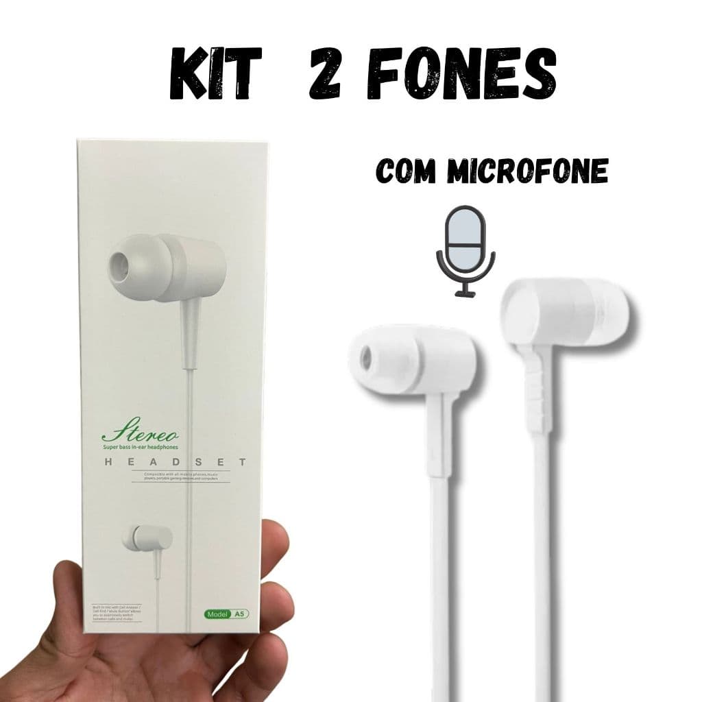Fone De Ouvido Com Fio kit 2 fones Model-A5 Com Microfone Cabo Reforçado Alta Qualidade De Som Com Grave
