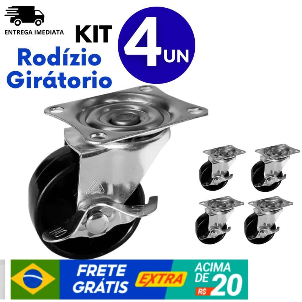 KIT 4 Unidades Rodízio Giratório 1.1/2 Anti Risco Rodinha Para Cadeira , Rack, Móveis e Variáveis...