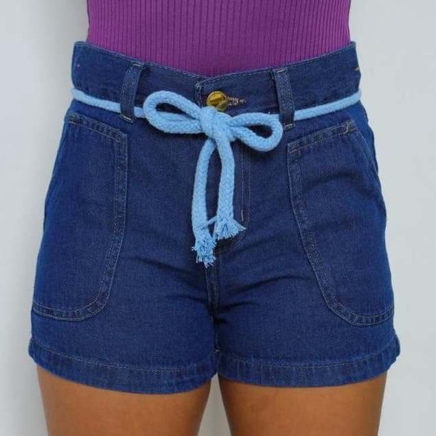 Short Jeans Infantil Feminino com Cinto de Cordão – Tam. 8 ao 16 | Regulagem Interna