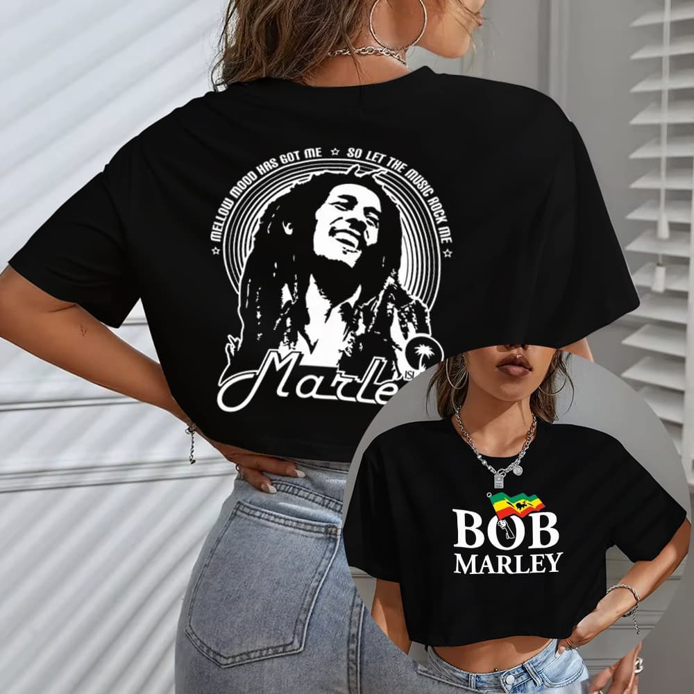 Blusa Cropped OVERSIZED e Feminino Bob Marley One Love Peace Reggae Lenda Tshirt - Darknezz