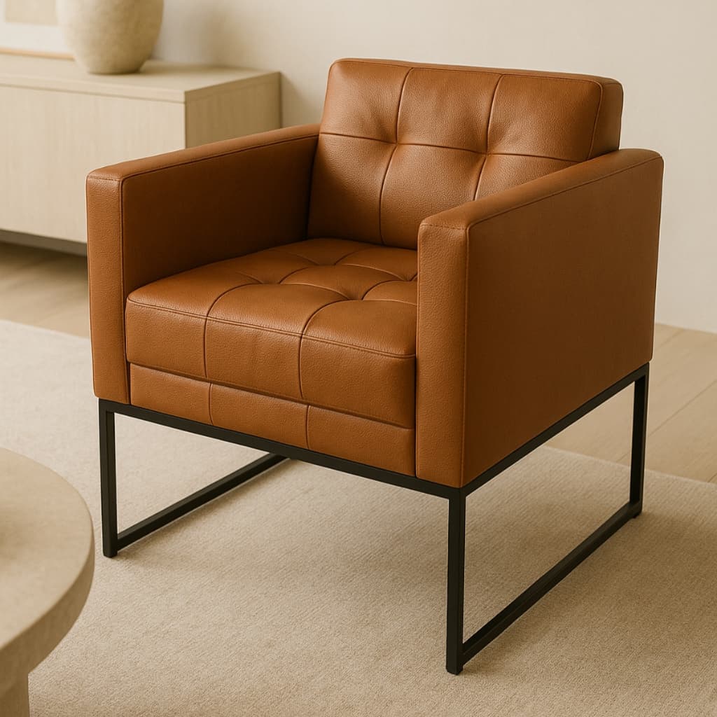 Poltrona Courino Corino Roma Decorativa Base Alumínio Elegante Escritório Salão Chique