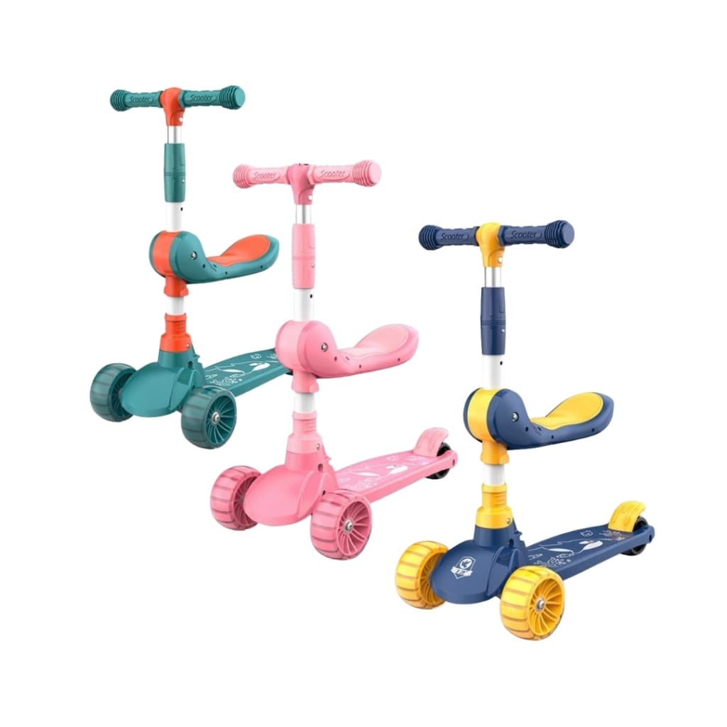 Patinete Infantil Dobrável com Rodas LED – Modelo 3 Rodas 2 em 1 (60kg)