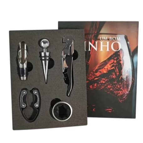 Livro decorativo LUXO com KIT VINHO contem Abridor Saca Rolhas Tampa Dosador 05 Peças  Presente