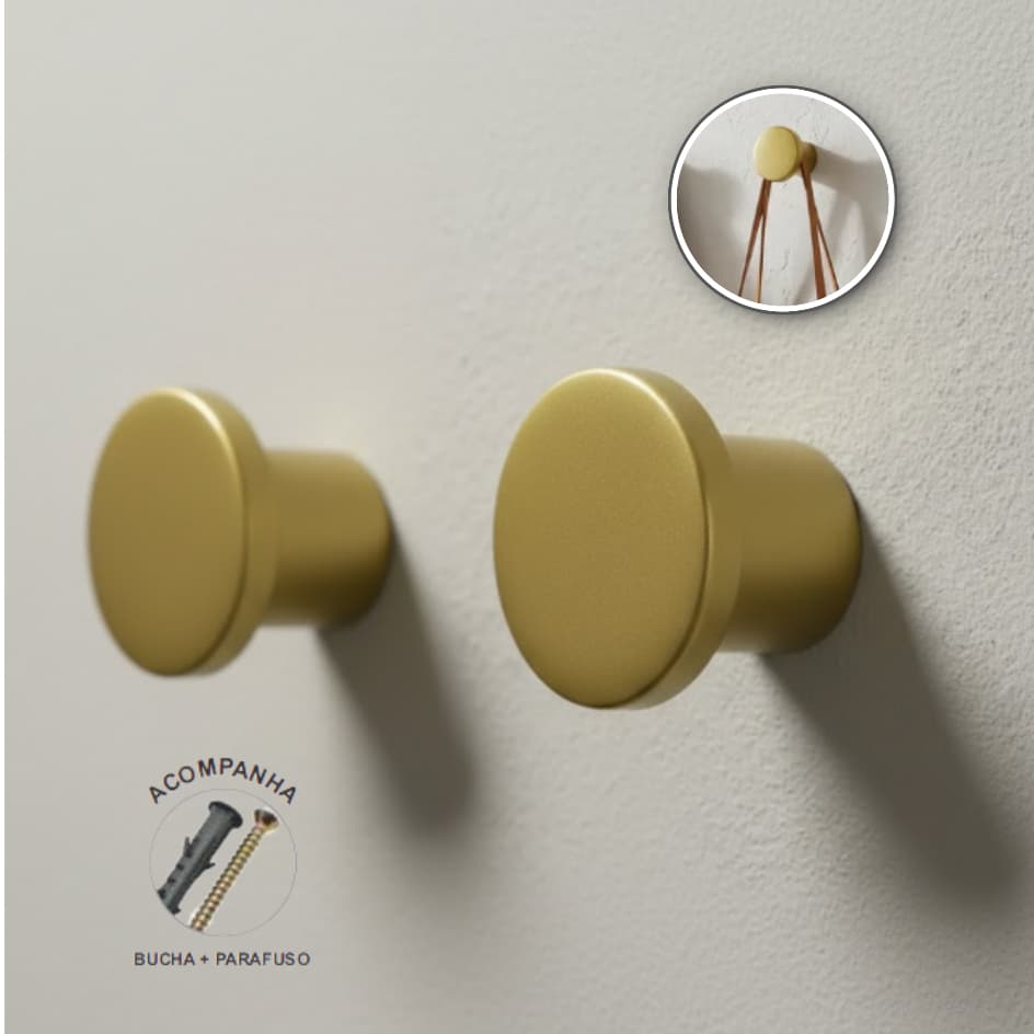 Kit 2 Suporte Pendurador EM ALUMÍNIO Redondo Espelho Adnet DOURADO