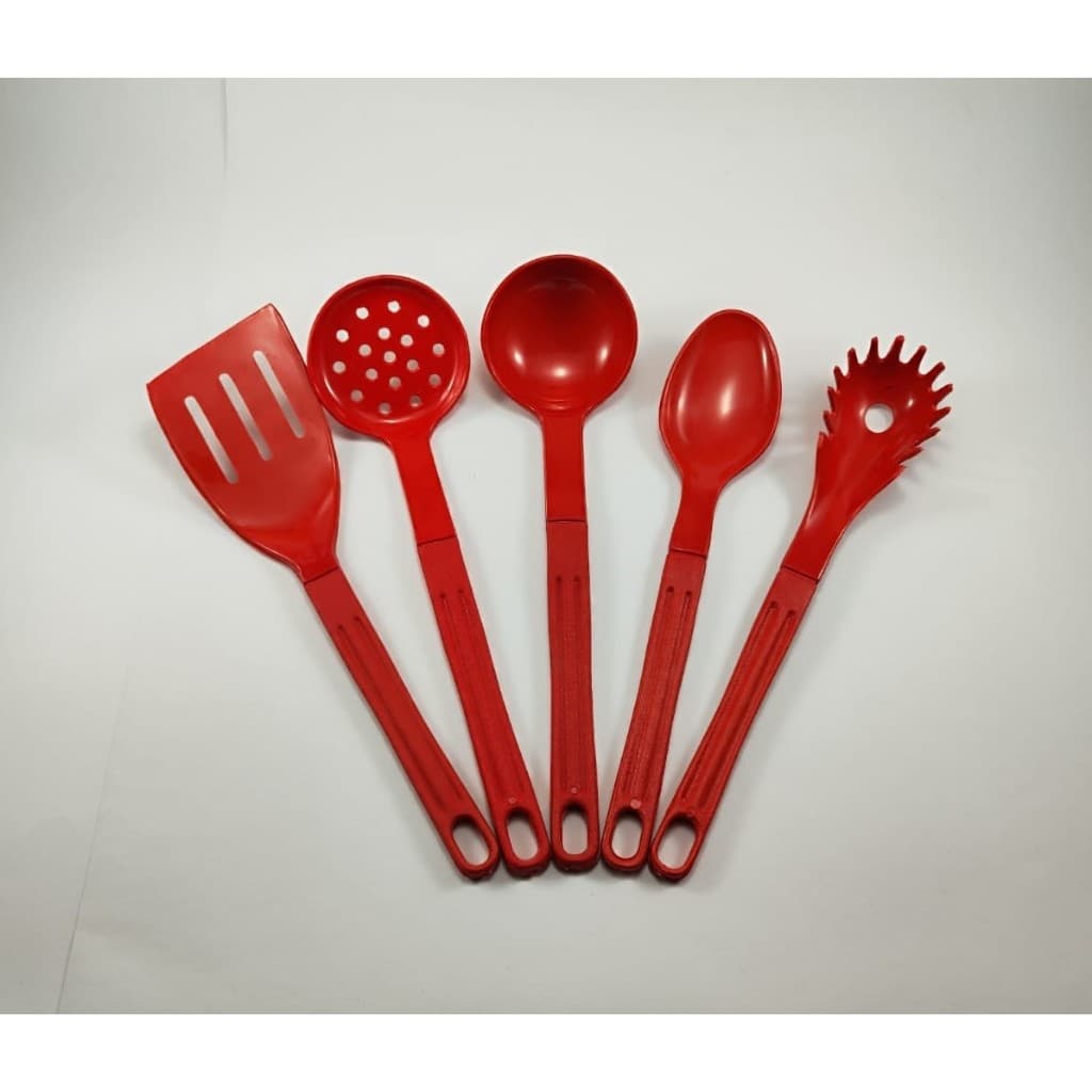 Talher Plástico Nylon Vermelho Antiaderente Concha Espátula Colher Pegador Massa Escumadeira
