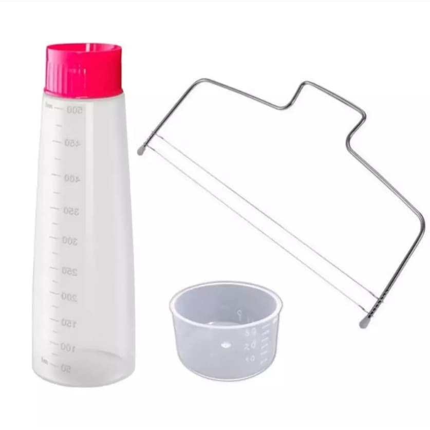 Kit Bisnaga Molhar Umedecer Bolo + Nivelador Cortador Fatias 2 Fios