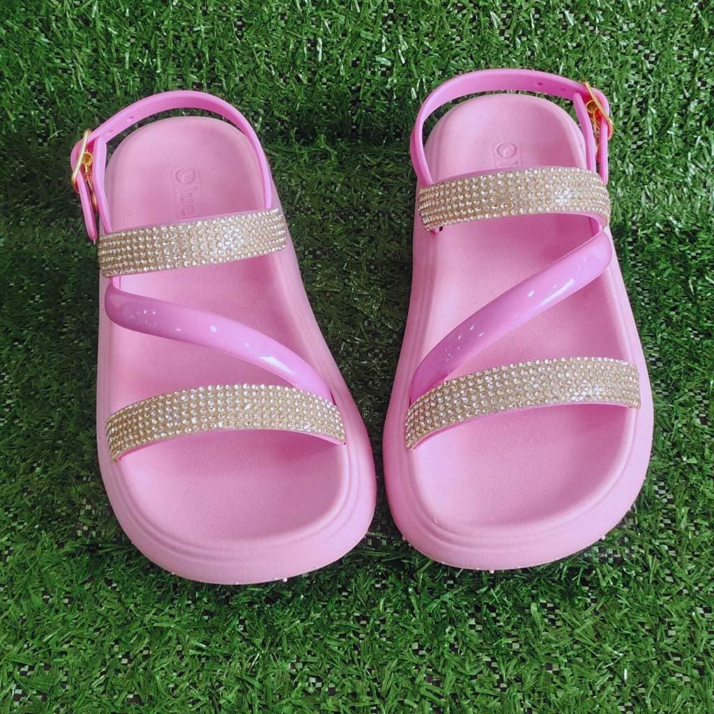 Sandália Papete Infantil com Tiras de Brilho para Meninas - sandália confortável, leve e muito macia
