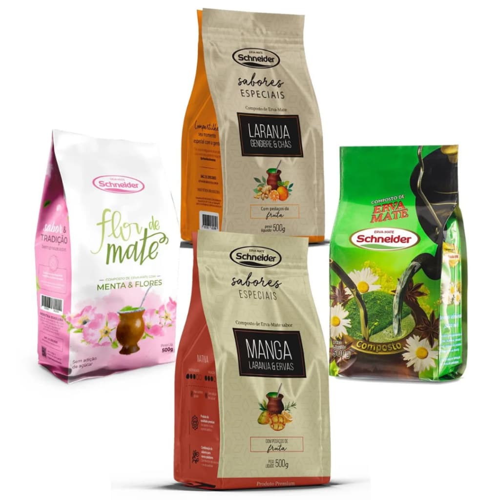 Kit 4 Erva Flor De Mate Composta Flores Manga Laranja Schneider 500g