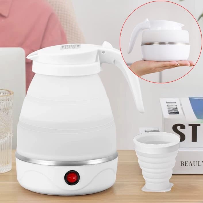 Chaleira Dobrável Elétrica Portátil Retrátil 600ml 110v Silicone Esquentar Leite Café Chá água Leve
