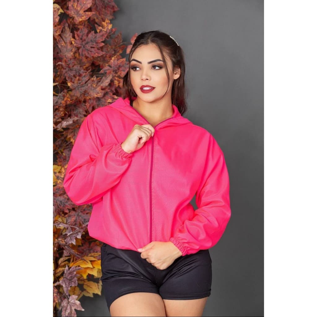 Corta Vento Feminino Tactel Leve com Toca Zíper Colorido e Estampa Refletiva