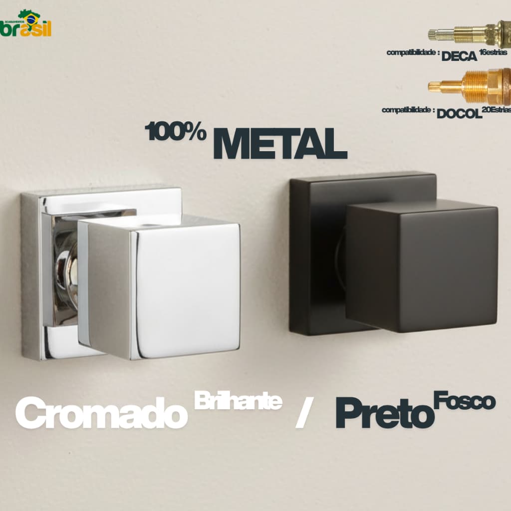 Acabamento Quadrado Chuveiro eletrico docol deca universal Metal Cromado Preto Registro Geral Gaveta