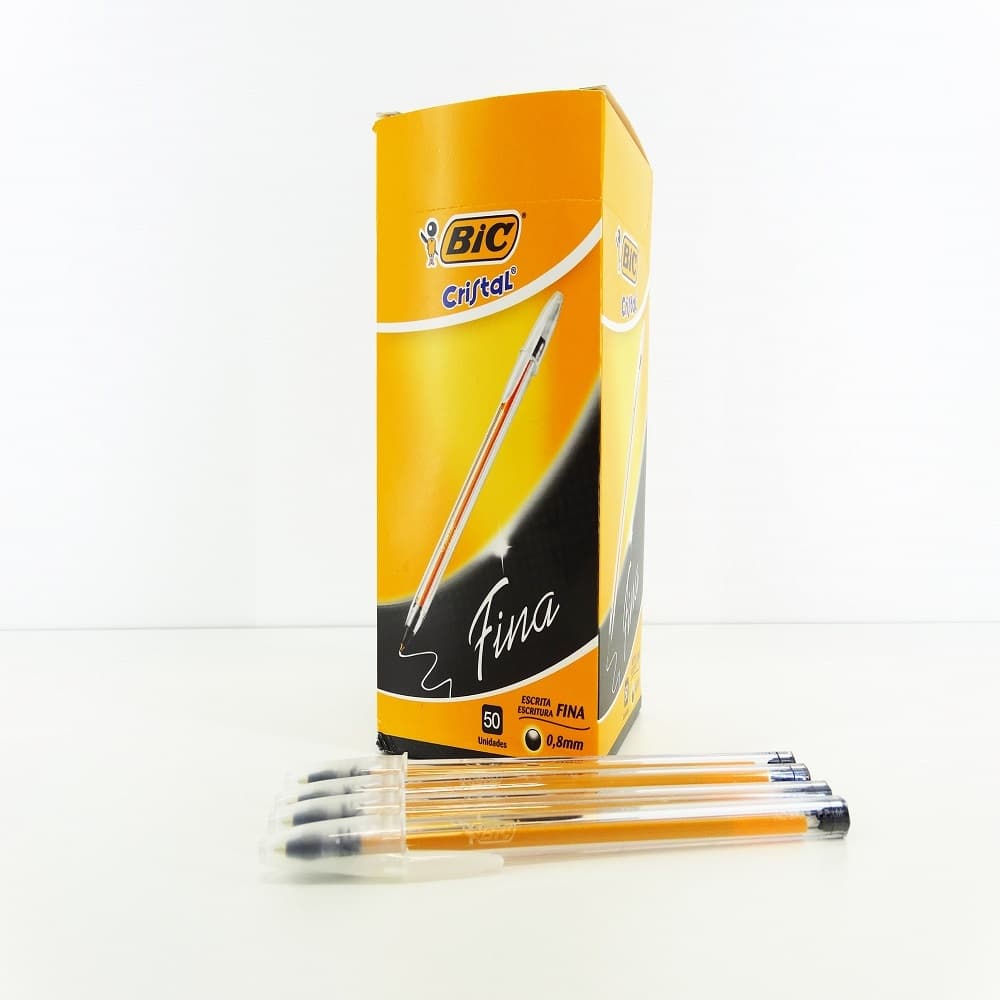 Caixa Caneta Esferográfica Bic Ponta Fina 0.8mm Preta 50 Unidades