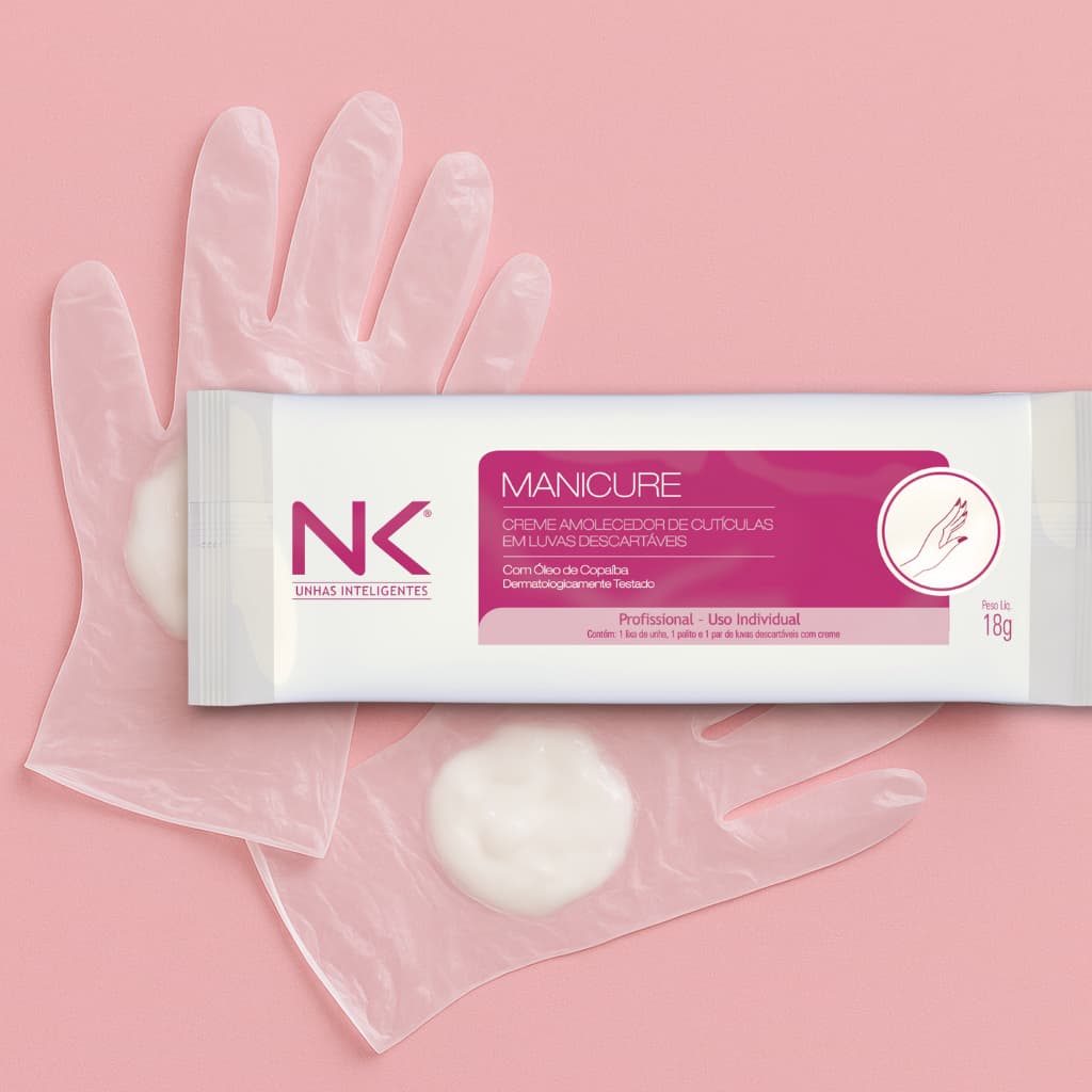 Luvas Descartáveis NK com Creme Amolecedor de Cutículas - 25 sachês (1 par de luvas + lixa + palito)