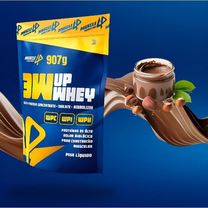 Whey Protein 3w 100% Puro 24g De Proteína / 907g Muscle Up Nutrition - CREME DE AVELÃ